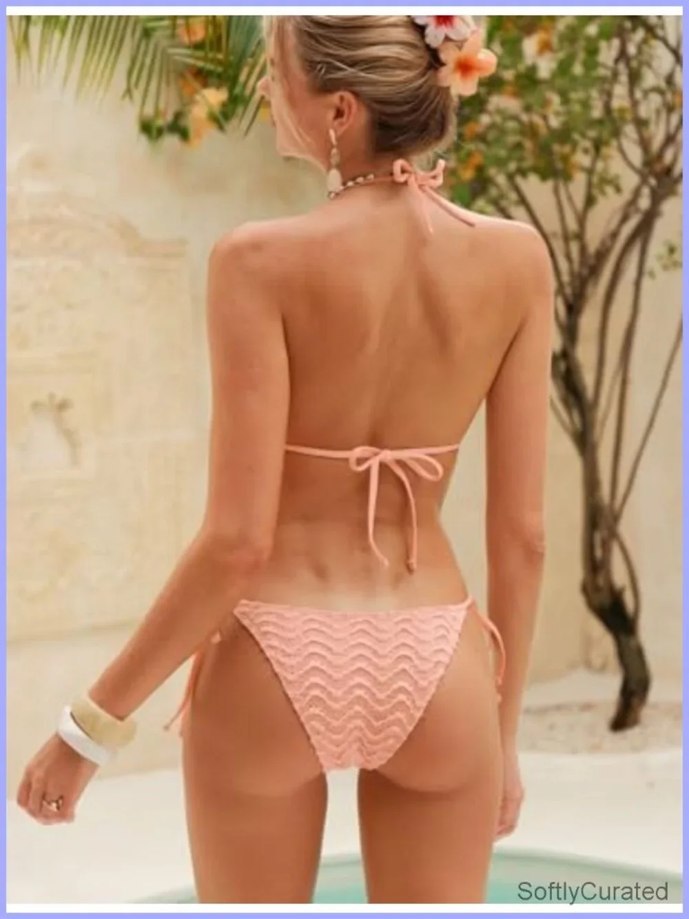 Textured Halter Triangle Bikini Set with Cover Up Skirt